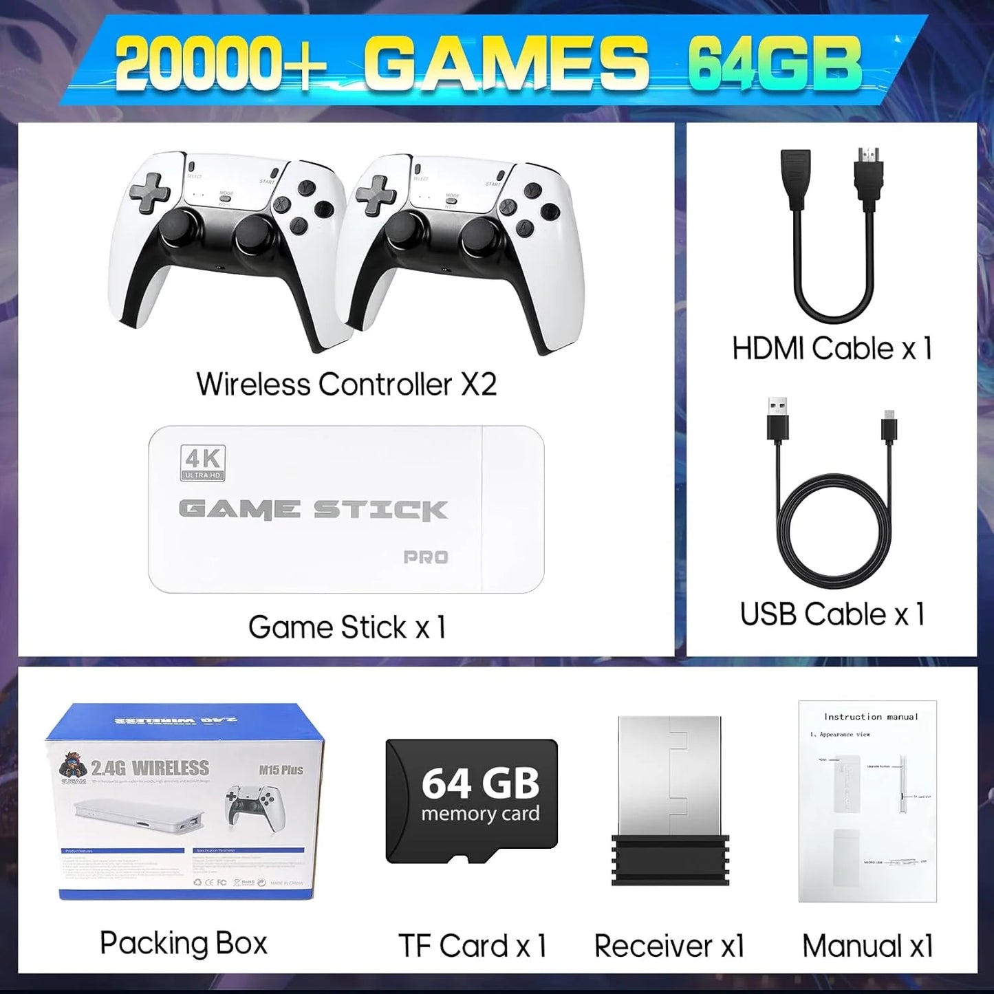 RETROPRO™️ GAMING CONSOLE + 60,000+ LICENSED GAMES (2 Free Controllers Included)
